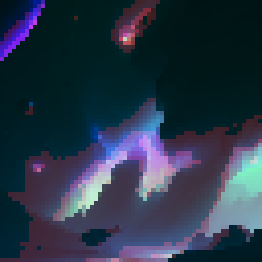 "Chromatic planet with rippling auroras, surrounded by tiny moons that spark like fireflies in the deep space abyss, rendered in a whimsical, painterly style."