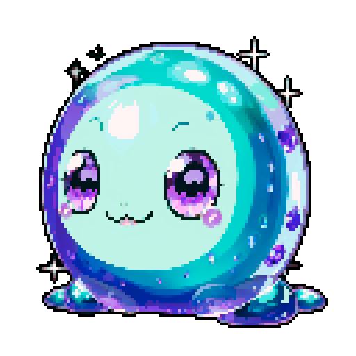 A larger, dazzling slime with a body made of semi-transparent, glittering gemstones. It includes vibrant rubies, emeralds, sapphires, and amethysts embedded within its jelly-like structure. The slime has bright, sparkling eyes and a joyful smile, with light reflecting off the various colorful facets of the gemstones. No background.
