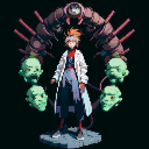 full-body image mad scientist with robot