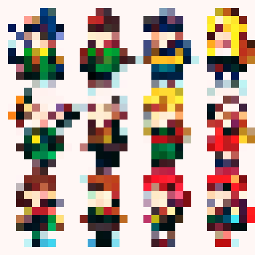 Give me a main character sprite sheet with up, down, left, and right facing character