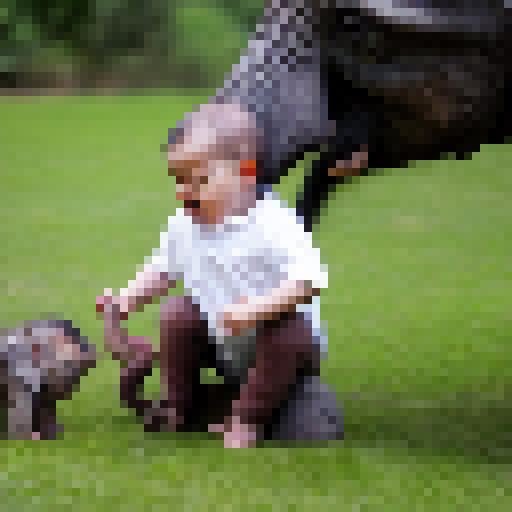 baby playing with elephant and monkey