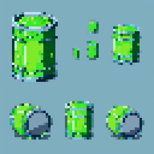 oil barrel full of sentient green transparent slime. on a solid color background so I can easily remove the background