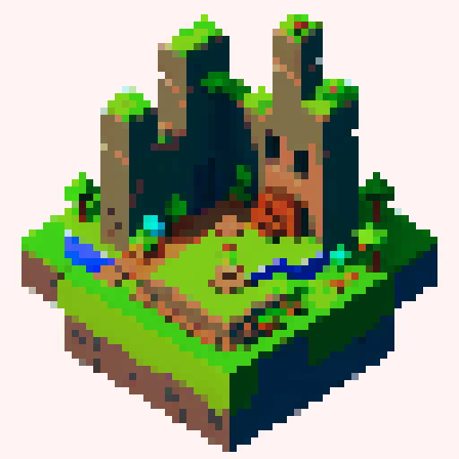 Design a 2D pixel map portraying a dark, terrainless landscape in a top-down view. The 64x64 canvas showcases a uniformly dark surface. Scatter small, discreet stone ruins on both sides, avoiding dominance. Employ simple shapes to imply ancient structures, blending with the environment. Emphasize mystery and solitude. Keep ruins subtle, amplifying intrigue while retaining a vast, simplistic feel.