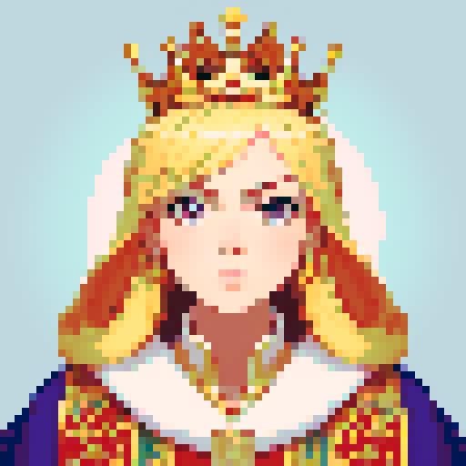 king, regal, crown, majestic, stoic expression, sharp features, royal robe, intricate embroidery, game icon, sRGB, skill art, close up, portrait, blonde
