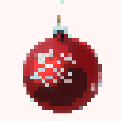 Christmas ornament, 32x32, bold defined outline, vibrant color, video game badge