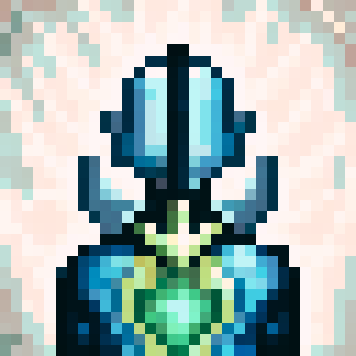 armoured knight, futuristic, metallic, glowing, pixelated, game icon, 32x32, sRGB, skill art, close up, portrait, pistol