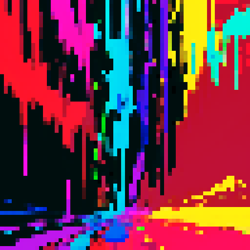 A (((drip abstract painting))), vibrant ((neon colors)) cascading in a fluid motion across a (minimalist canvas)