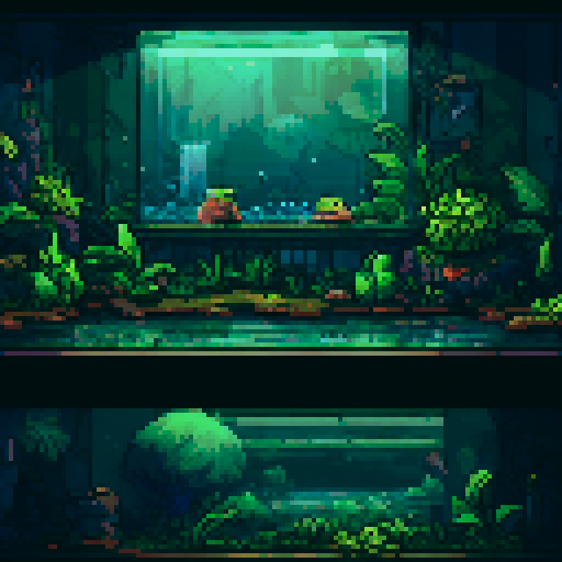 empty frog vivarium, water in the front, pixel art style, sRGB, background, landscape