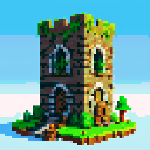 Derelict chunk of a stone and metal wizard's tower