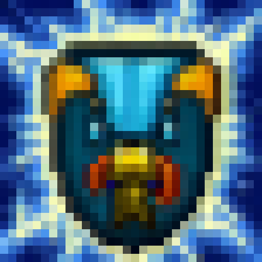 Blue-clad child brandishes firearm in 32x32 pixelated style.