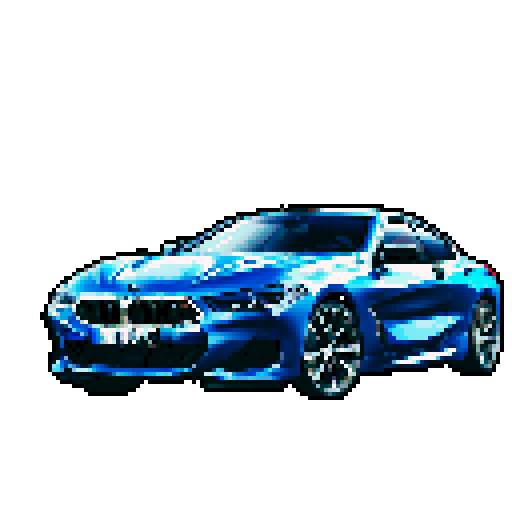 Photorealistic, centered BMW 8 series in a three quarter view, right wheel in front, clean background, pixel art style with sRGB colors
