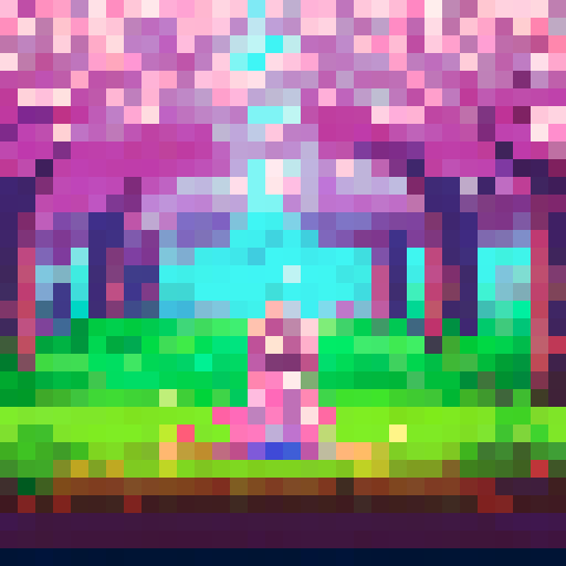 anime girl sitting on a grassy hillside, surrounded by cherry blossom trees