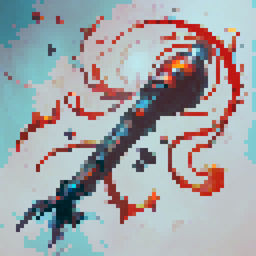 rpg cursed staff, red effects, evil, magical