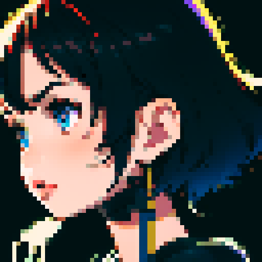 simple pixelated woman short hair cute on black background