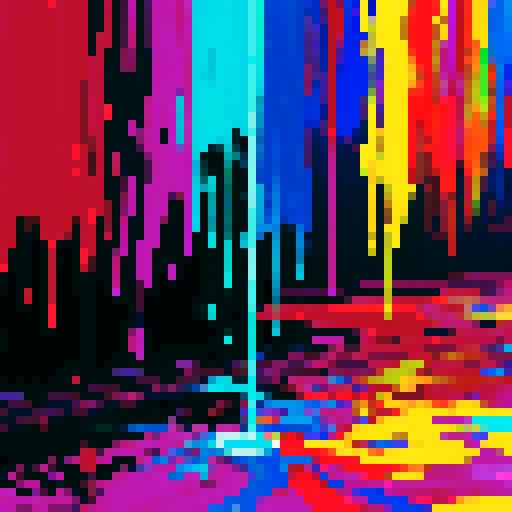 A (((drip abstract painting))), vibrant ((neon colors)) cascading in a fluid motion across a (minimalist canvas)