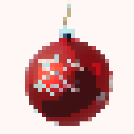 Christmas ornament, 32x32, bold defined outline, vibrant color, video game badge