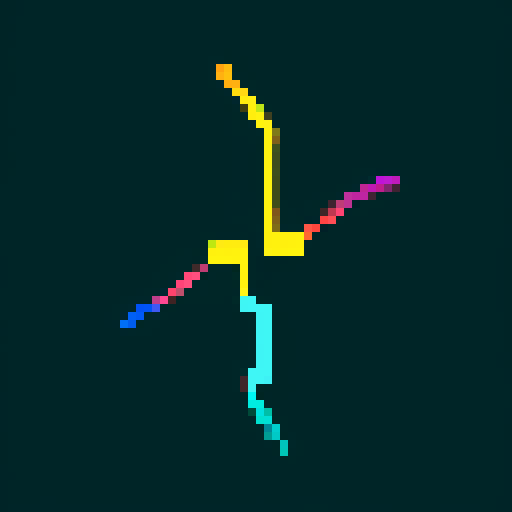 simple, clean, minimalistic, lightning magic, electricity, power, strong lines, lightning bolts, sparks, electric currents, vibrant yellow, vibrant blue, easily recognizable, visually appealing, pixel art, sRGB
