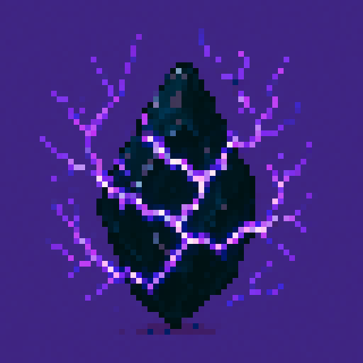 Obsidian piece wrapped with crackling deep-purple lightning, solid-color background