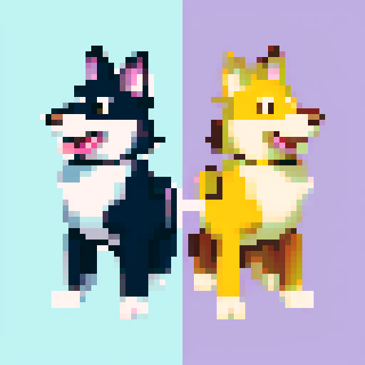 sprite of a border collie, pixel art style, vibrant colors, sharp lines, dynamic movement, lively personality, energetic tail, realistic proportions, textured background