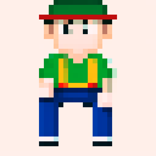Pixelated school boy, age 10, with a smile on his face, wearing a baseball cap. Looks like Nes from Earthbound. Should have a cartoonish look.