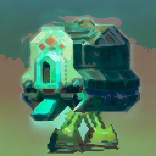 A menacing cartoony cyborg monster in the style of classic DOS games with dithered shading