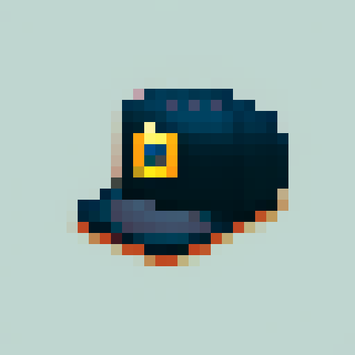 police officer hat, pixelated badge, retro color palette, game asset for icon
