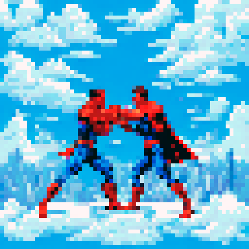 Superhero punching a villain in the face