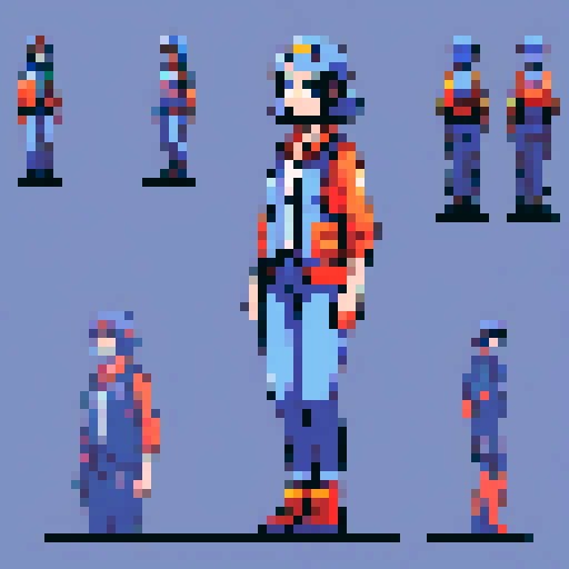 young, female warehouse worker, Amazon Germany, pixel art