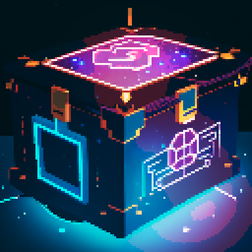lootbox, outerspace, the heavens, sei network symbol, pixel art, sRGB, glowing celestial treasure chest