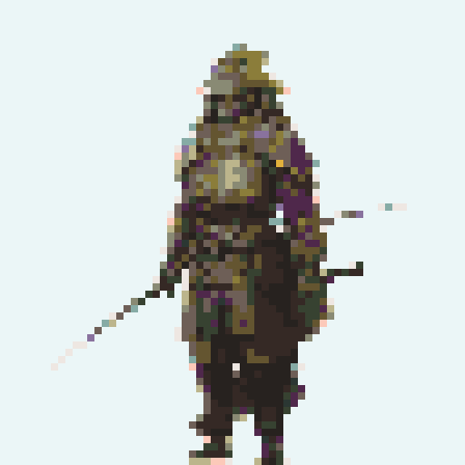 historically accurate muromachi samurai in traditional armor, roguelike rpg full-body sprite