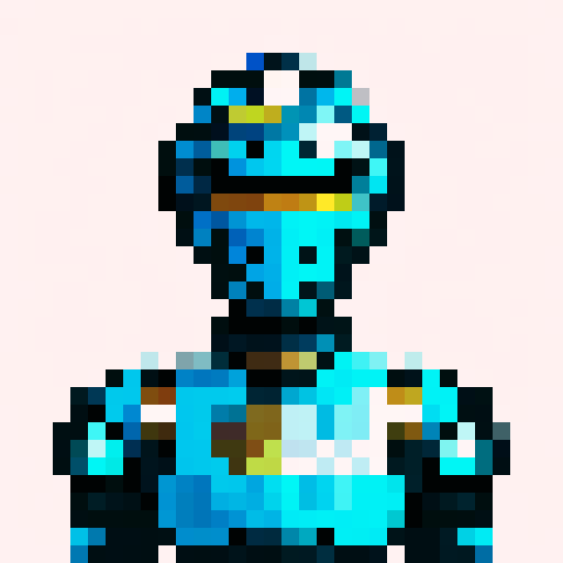 armoured knight, intricate metallic details, vibrant colors, 8-bit inspired, sharp edges, blocky forms, limited color palette, retro gaming vibes, high contrast, dithering effects, low resolution, nostalgic feel, iconic helmet, shiny armor plating