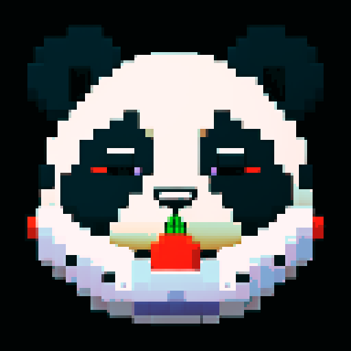 panda, eating bamboo, pixel art, sRGB, headshot, reed
