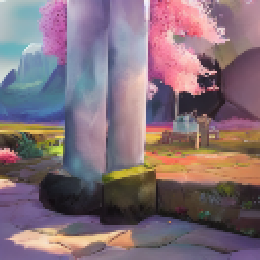 Vibrant wildflowers bloom against a majestic mountain range in Jubilee's stunning landscape portrait, complete with cascading waterfalls and a vibrant blue sky.