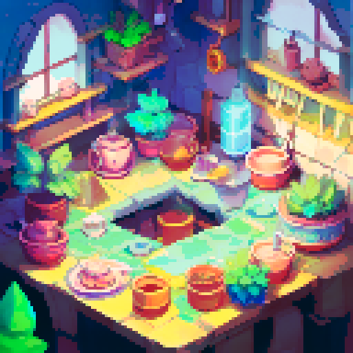 sidescroller background, tattoo shop countertop, workstation, checkered floor, light blue walls, pink walls, pictures, tattoo flash, sRGB, pixel art, background, landscape