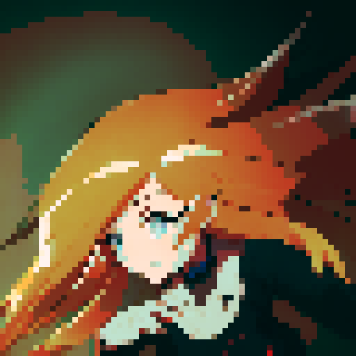 Blonde girl with voluminous hair, eyes closed in pleasure, big breasts pressed against the bed, hand gripping the shaft of a thick erect penis, all depicted in vibrant anime style