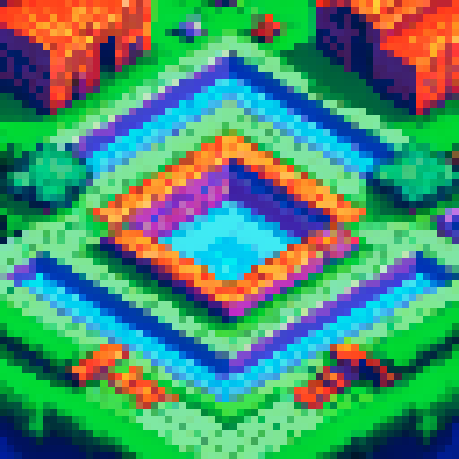 beautiful colorful retro jrpg full tile-set, isometric, 64px, bunch of separate tiles, into the breach style 