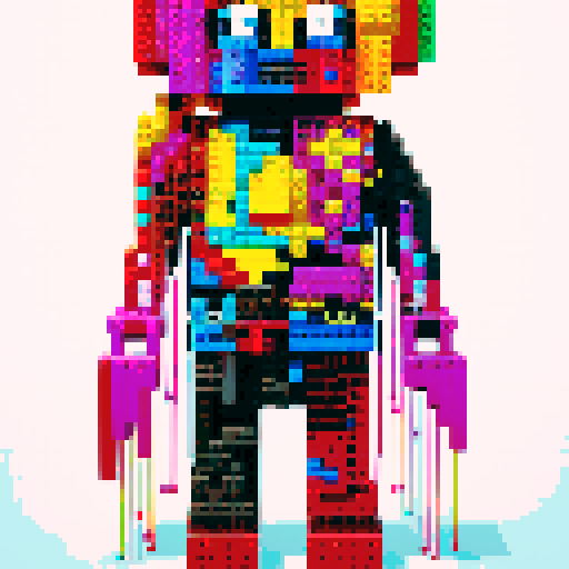 colorful pixel lego blocks arranged in a playful, vibrant composition, showcasing the intricate details and vibrant colors of pixel art in the sRGB color space