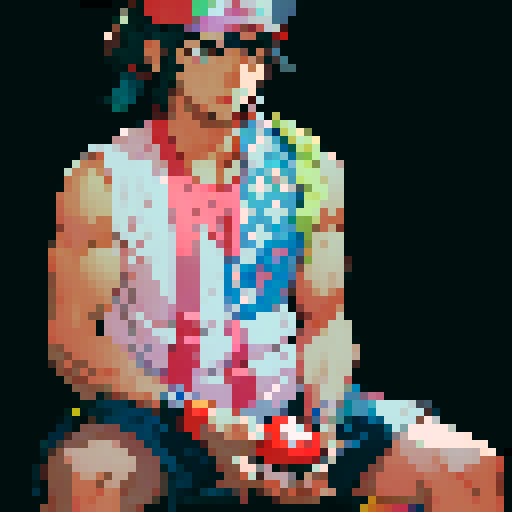 Male Hispanic Pokémon trainer holding poke ball. "Pokémon trainer sprite"