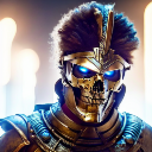 Spartan warrior, clad in shining bronze armor, grips a weathered human skeleton with a determined look on his face, set against a backdrop of mystical runes and glowing crystals in a high-fantasy RPG style.