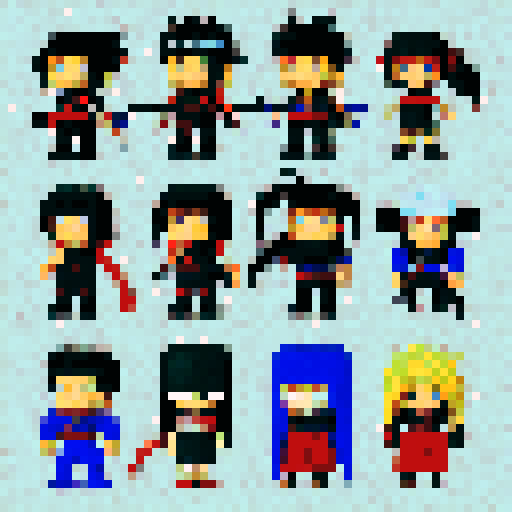 ninja anime pixelated avatars with katanas on there backs