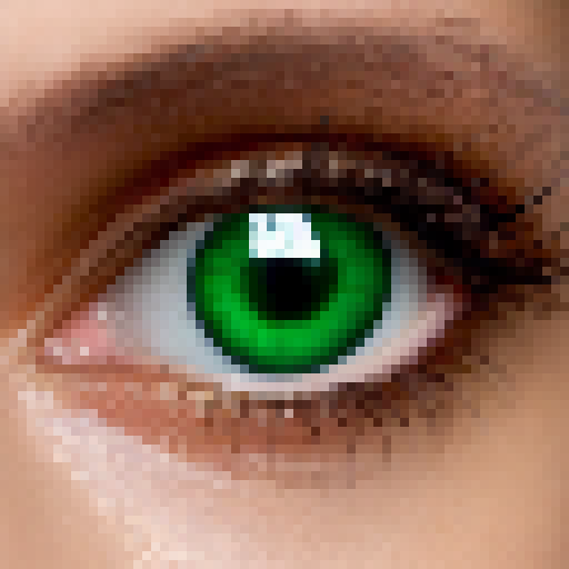 Green-eyed warrior with sandy skin, tousled brown hair featuring baby streaks, and seductive eye shape