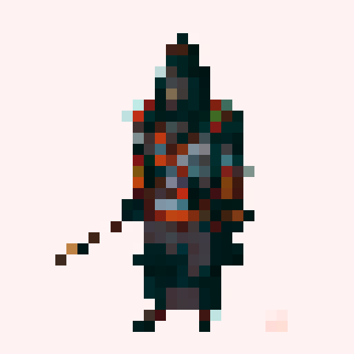 muromachi-era samurai in traditional armor, sprite for roguelike game