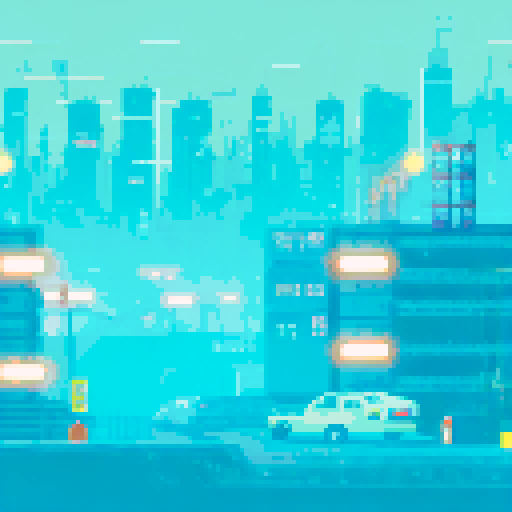 factory with mechanical arms, sparks flying, gears turning, steam rising, vibrant colors, retro-futuristic, towering stacks of crates, robotic assembly lines, precision movements, futuristic cityscape, neon signs, glowing buttons, metallic textures, pulsating energy, glowing circuitry, pixelated landscapes