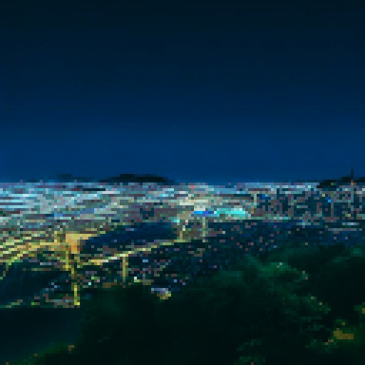 Night view from forest mountain to city