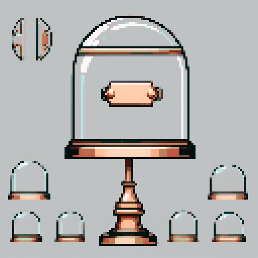 I want a rounded transparent glass half-dome with copper trim and copper rivets around the bottom edge. I want this object usable an asset in a videogame, meaning only one object per image, outlined with a strong black stroke.