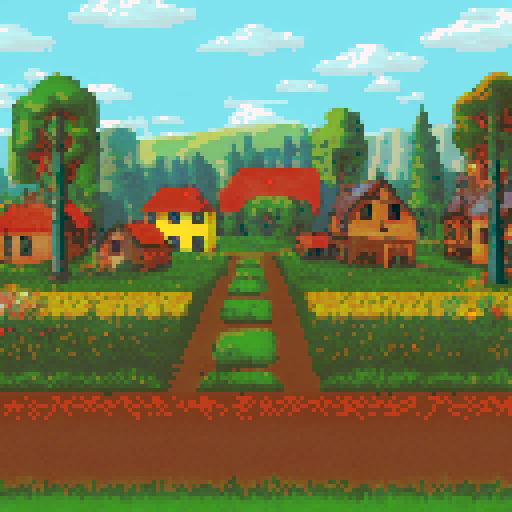 beekeeper in traditional outfit, wooden beehives nestled in lush green fields, colorful flowers blooming, soft rays of sunlight filtering through the trees, vibrant blue sky with fluffy white clouds, bees buzzing around the apiary, quaint wooden fence surrounding the area, a vintage farmhouse in the distance, pixelated bees flying in a synchronized pattern, intricate details on the hive frames, dappled shadows cast by the trees, serene and idyllic countryside landscape