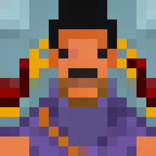 Full body Jemaine from Flight of the Conchords, pixelated in 16x16 game icon style, holding his guitar