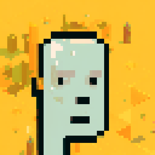 Cryptopunk character with vibrant neon hair, pixelated sunglasses, and a mischievous grin, set against a futuristic cityscape with pulsating holographic billboards and pixel art skyscrapers