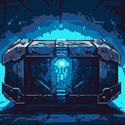 mystery box, stone, metall, shiny, pixel art, sRGB, vibrant colors, glowing lights, intricate patterns
