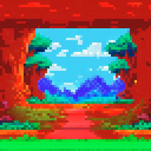 UI window panel, vibrant colors, retro pixel art style, detailed icons, clean lines, sRGB color profile, layered design, seamless integration, background elements, landscape scenery, nostalgic feel, carefully crafted pixels, immersive user experience, artistic composition, visually appealing, visually stunning, attention to detail, smooth transitions, interactive buttons, intuitive navigation